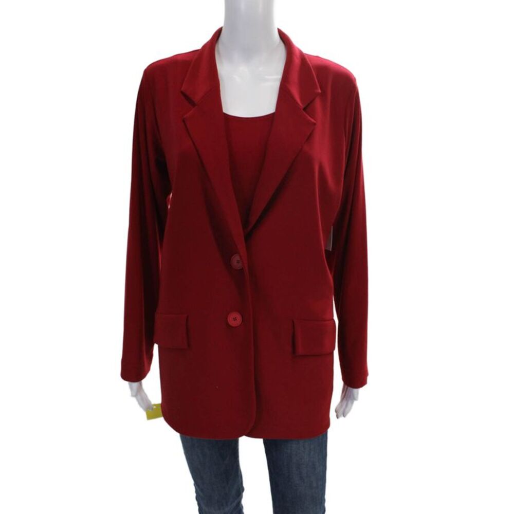 Sympli Womens Collared Red Top Set Polyester Size 14